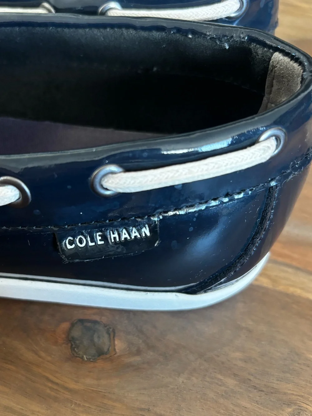 Cole Haan Ladies Navy Patent Leather Boat Deck Shoes